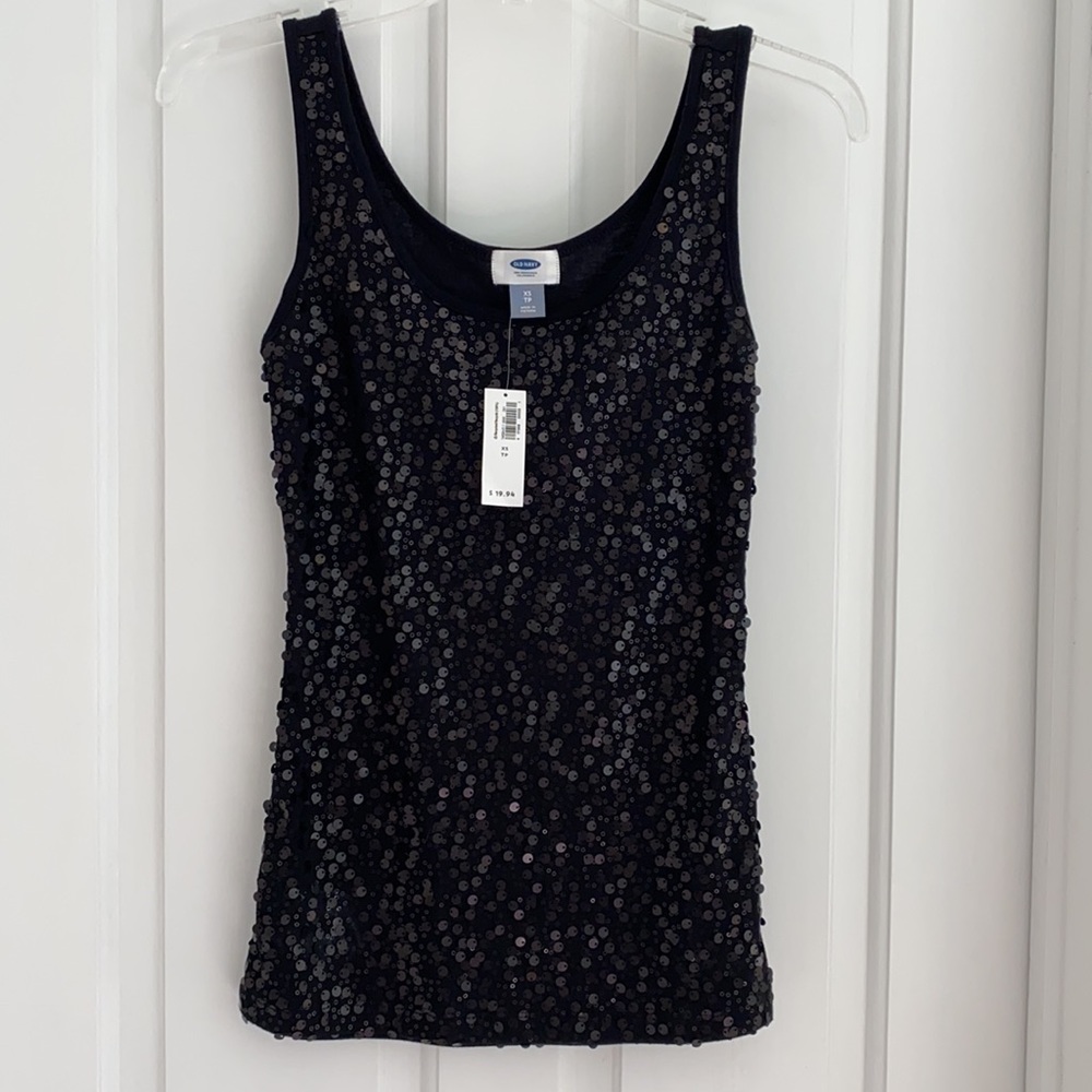 Old Navy Women’s Black Sequins Tank Top sleeveless sparkling Cami NWT